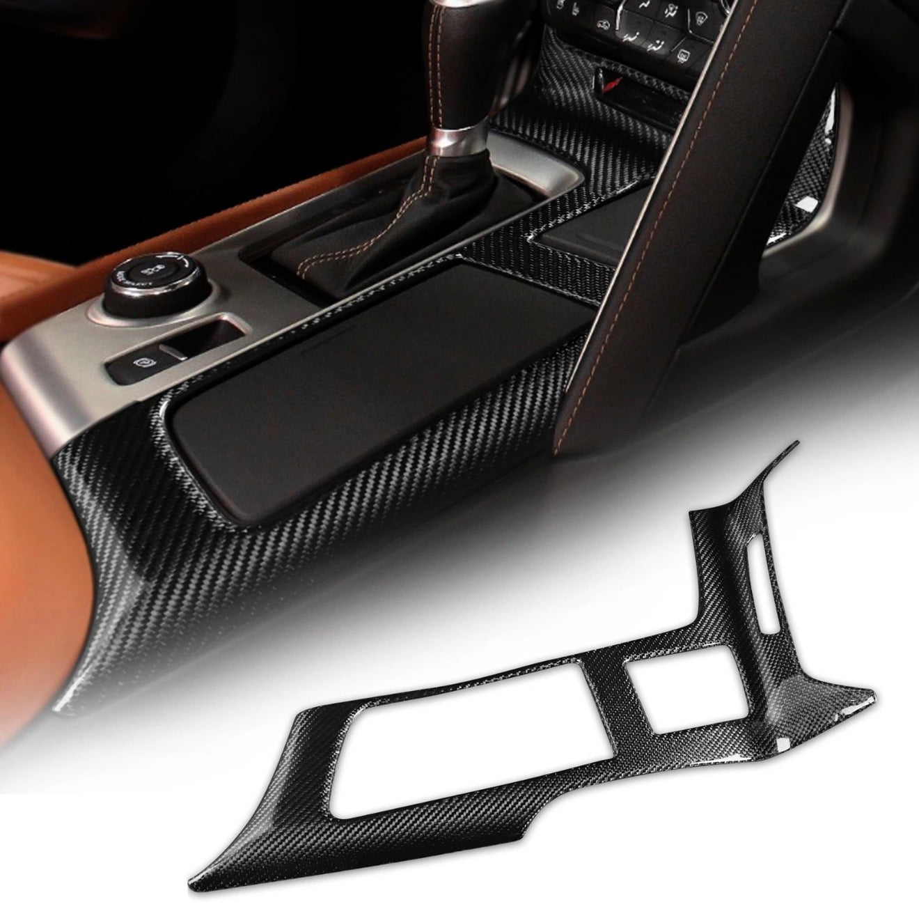 CARBON FIBER CENTER CONSOLE PANEL TRIM COVER FRAME - CHEVROLET CORVETTE C7 (2014–2019)