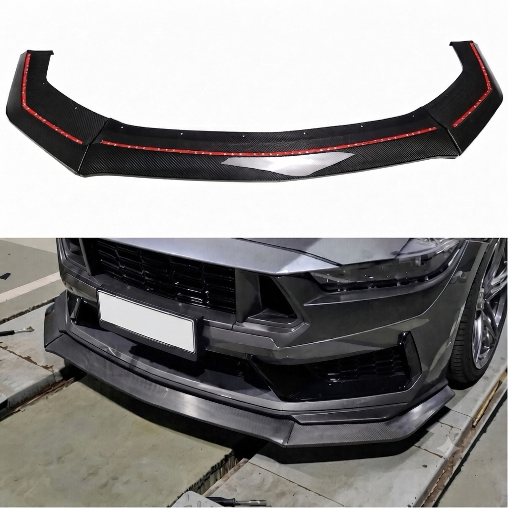 REAL GLOSS CARBON FIBER 3-PIECE FRONT LIP SPLITTER - FORD MUSTANG DARK HORSE (2024+)