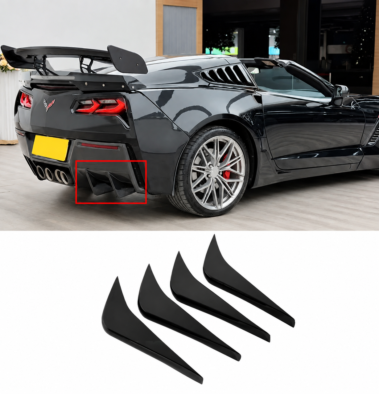 ADD-ON REAR BUMPER DIFFUSER SHARK FIN KIT - CHEVROLET CORVETTE C7 (2014–2019)