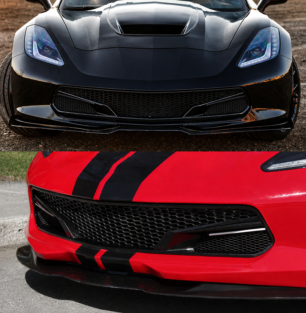 HONEYCOMB GLOSS BLACK FRONT BUMPER GRILLE - CHEVROLET CORVETTE C7 | Z06 | GS | Z51 (2014–2019)