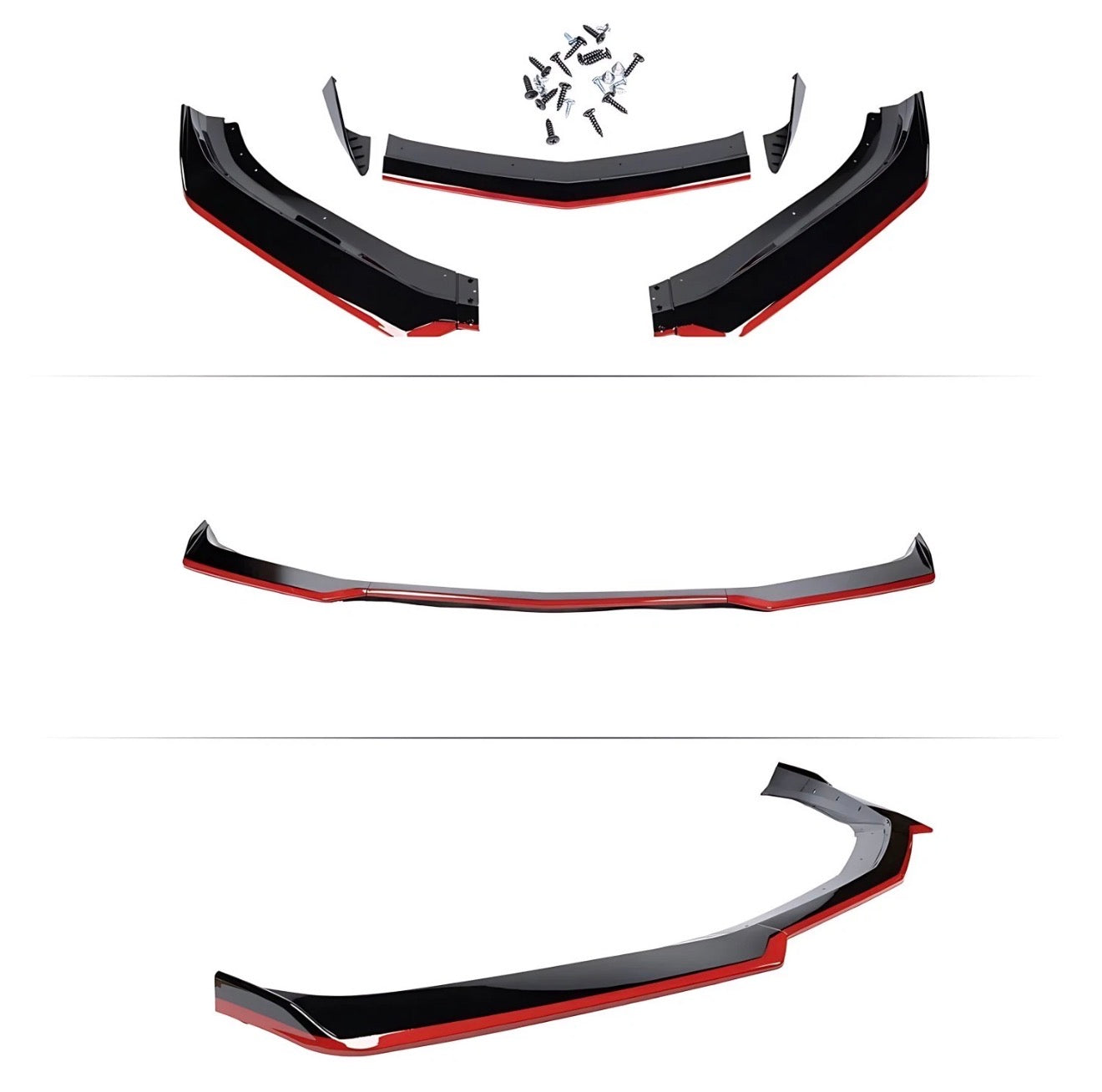 1LE STYLE GLOSS BLACK FRONT BUMPER LIP SPLITTER WITH RED ACCENT LINE - CHEVROLET CAMARO (2016–2024)