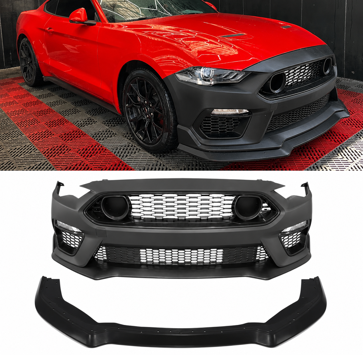 MACH 1 STYLE FRONT BUMPER COVER + FRONT LIP FOR FORD MUSTANG (2018–2023)