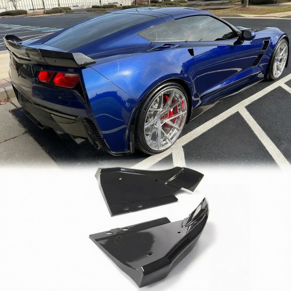 GLOSS BLACK REAR BUMPER SIDE CORNER SPLITTERS - CHEVROLET CORVETTE C7 Z06 (2014–2019)