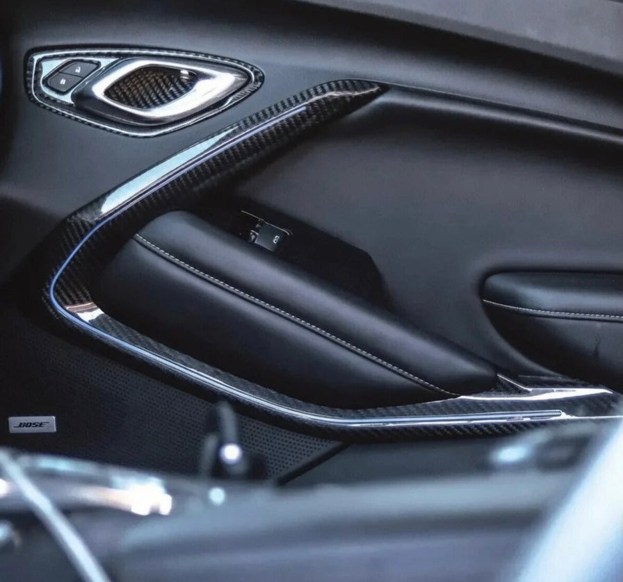 Real Carbon Fiber Interior Door Panel Chrome Trim Cover - Chevrolet Camaro (2016–2024)