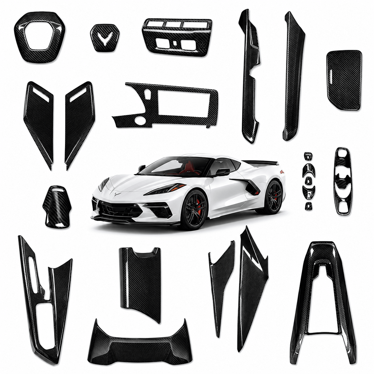 Chevrolet Corvette C8 17-Piece Carbon Fiber Interior Trim Set